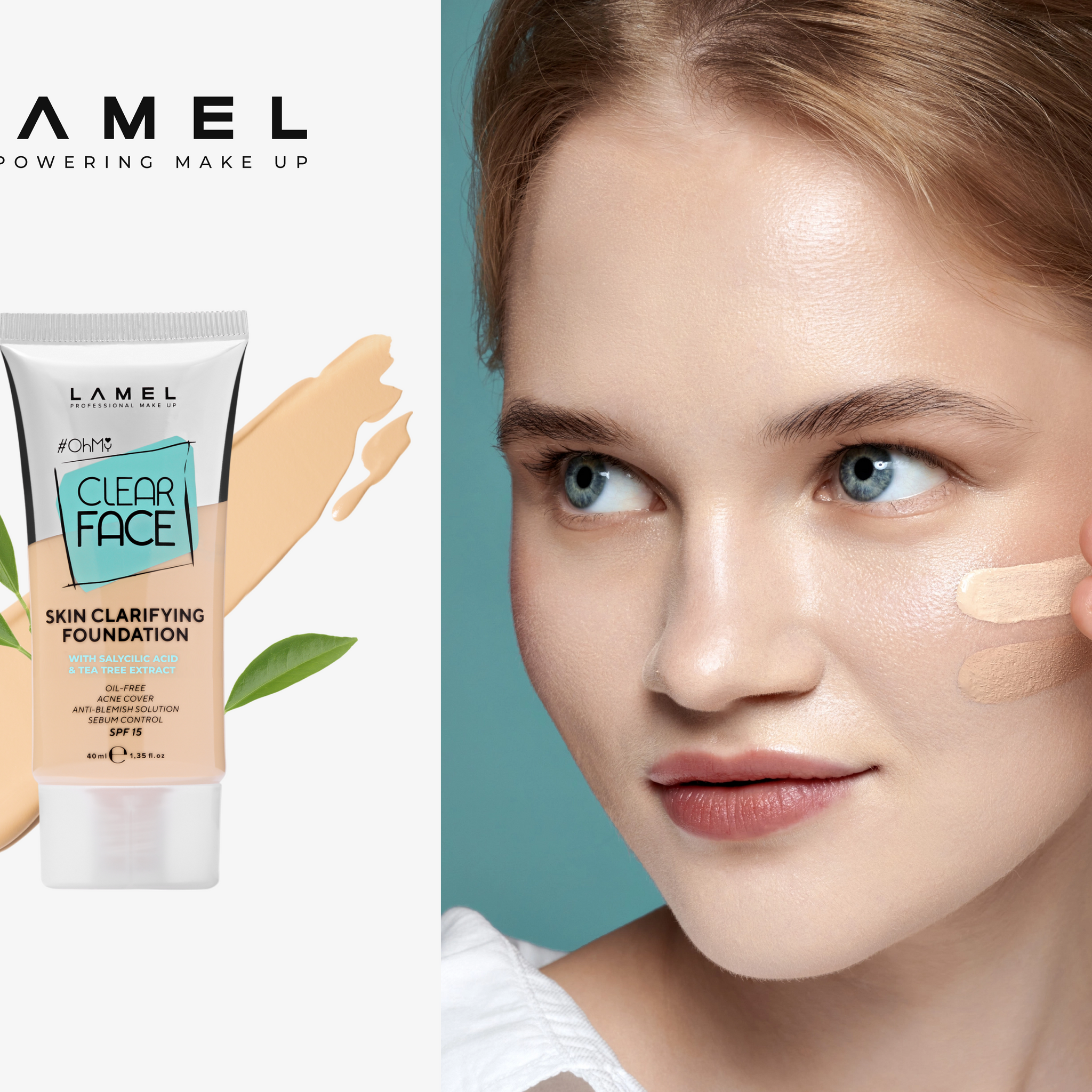 Beautiful girl with smooth makeup without pilling.