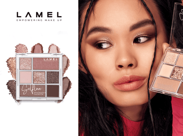 Girl with finished makeup without pellets.